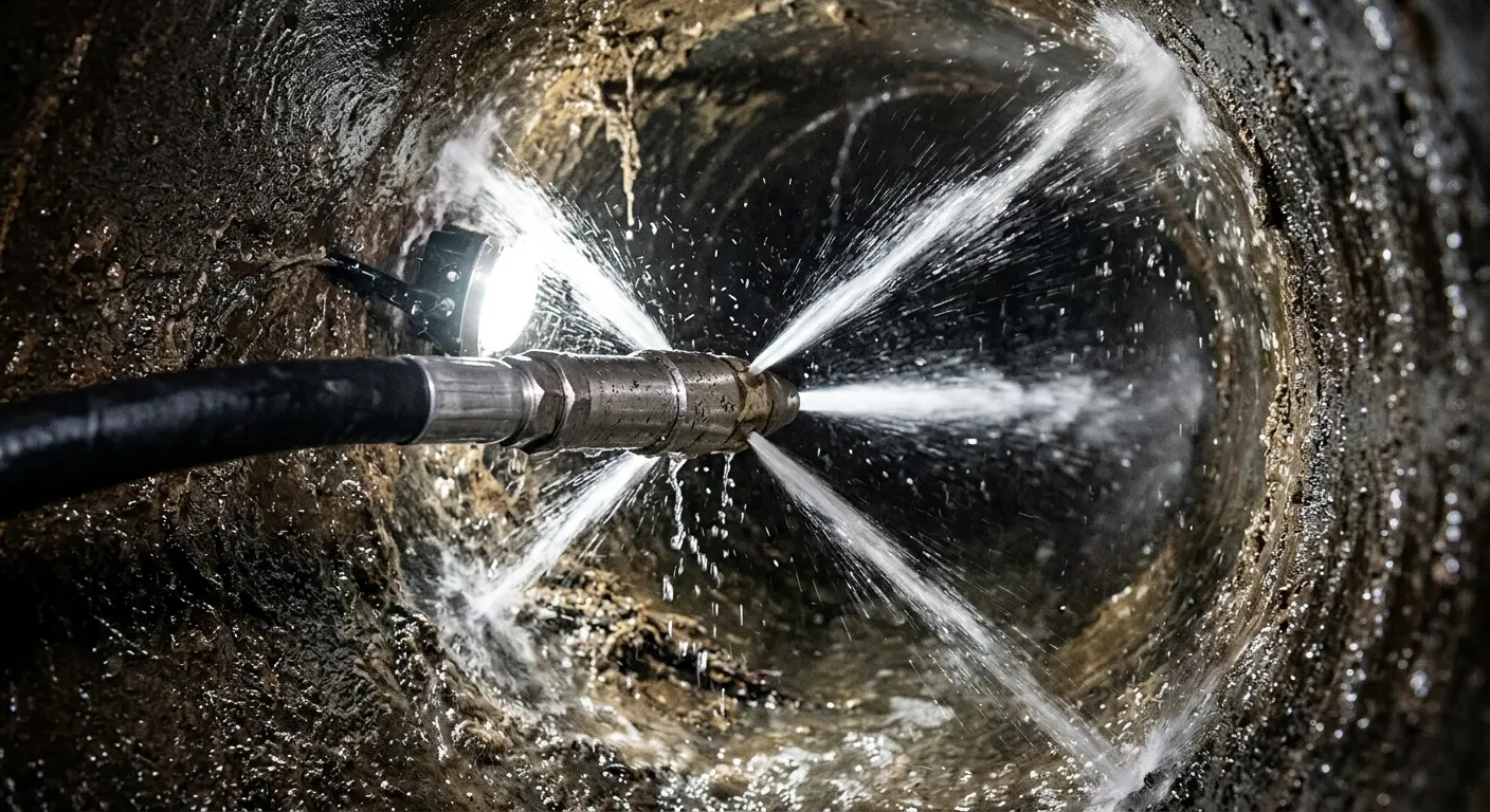 High-pressure hydro jetting nozzle cleaning sewer pipe for Storm Drain Cleaning in Clarksville